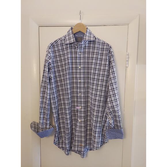 Thomas Dean Other - Thomas Dean Cotton Shirt Size L Blue Plaid Shirtmaker Flip Cuff Long Sleeve